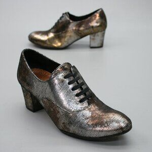 Chie Mihara 37.5 Ladies 7.5 Exito Metallic Silver Bronze Lace Shoes Pumps Heels
